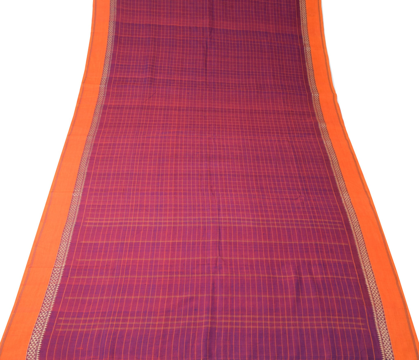 Sushila Vintage Purple Dual Toned Saree Pure Cotton Checks Handloom Sari Fabric