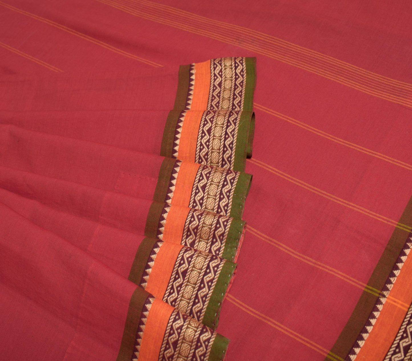 Sushila Vintage Maroon Saree Rudraksh Border Pure Cotton Handloom Sari Fabric