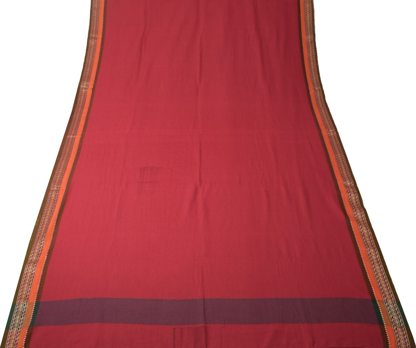 Sushila Vintage Maroon Saree Rudraksh Border Pure Cotton Handloom Sari Fabric