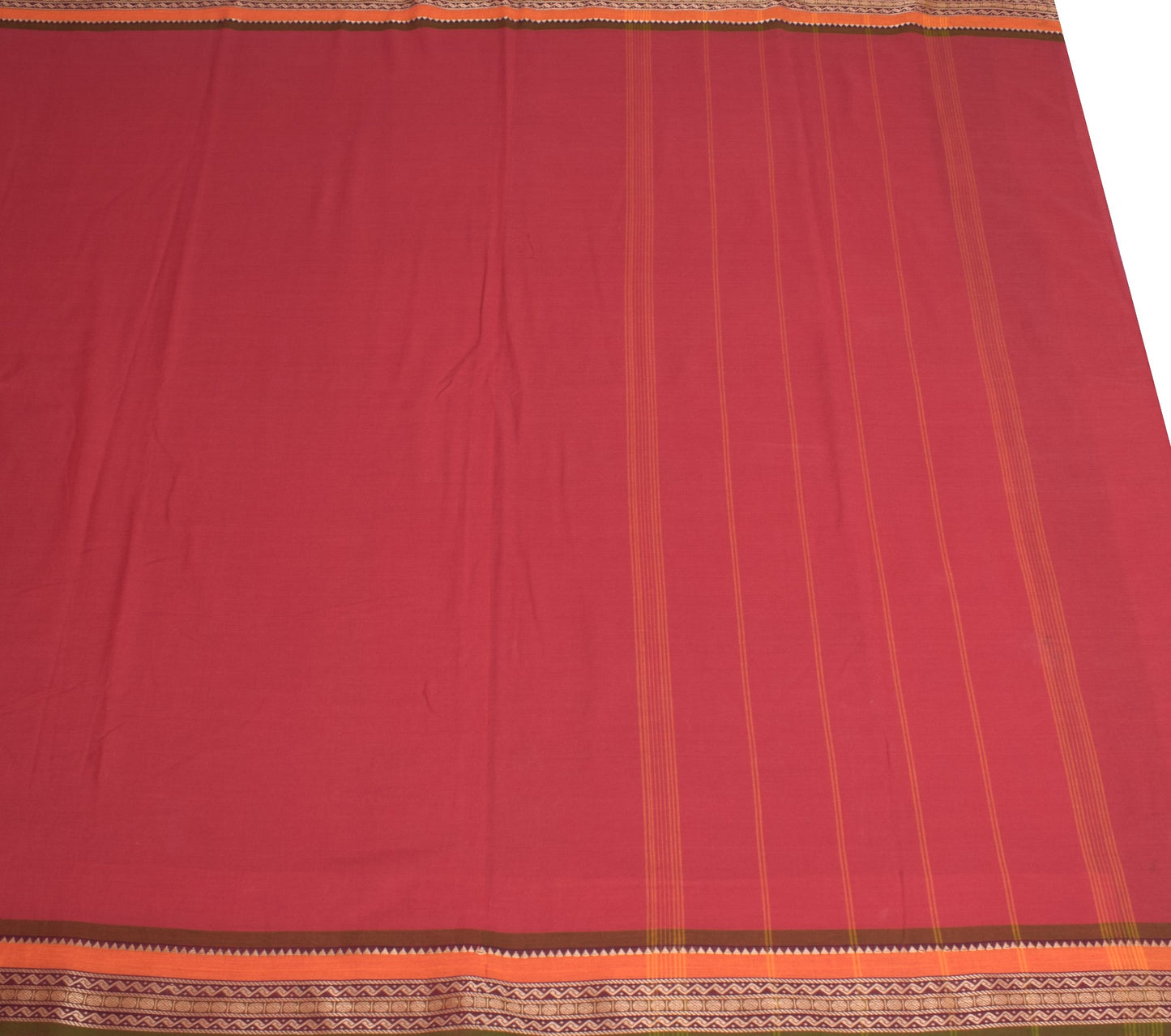Sushila Vintage Maroon Saree Rudraksh Border Pure Cotton Handloom Sari Fabric