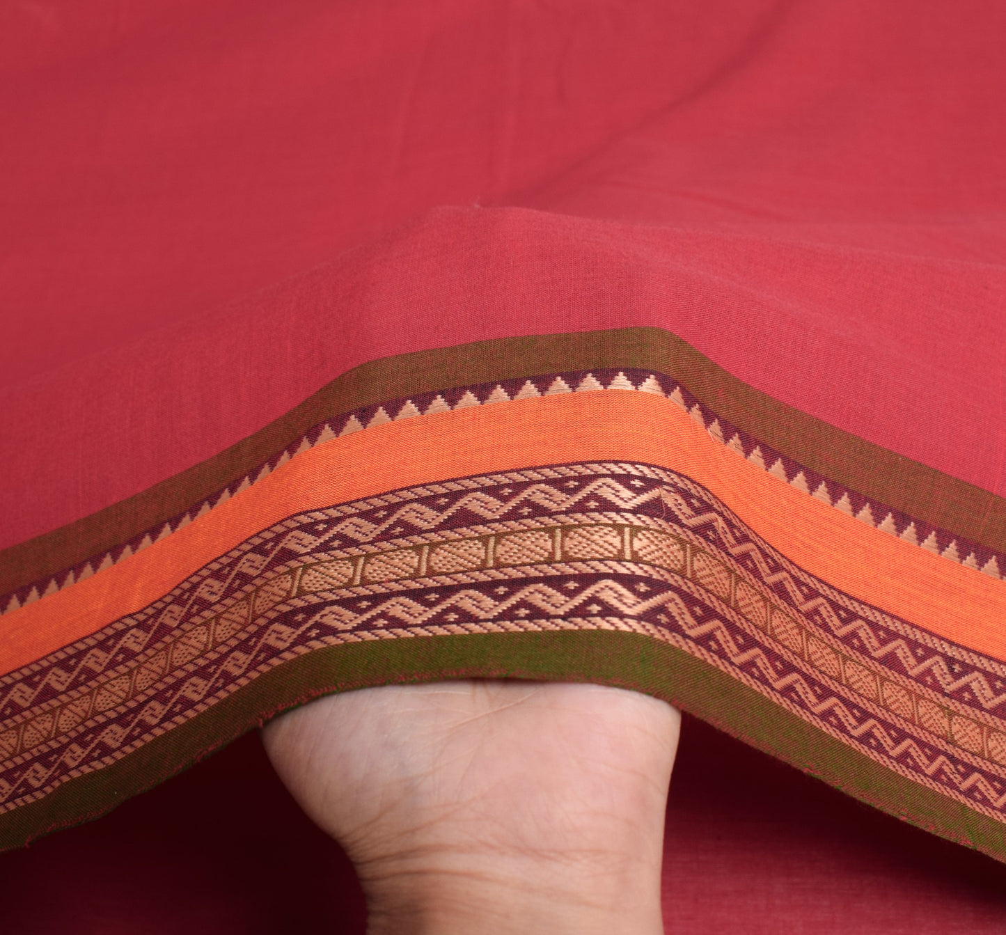 Sushila Vintage Maroon Saree Rudraksh Border Pure Cotton Handloom Sari Fabric