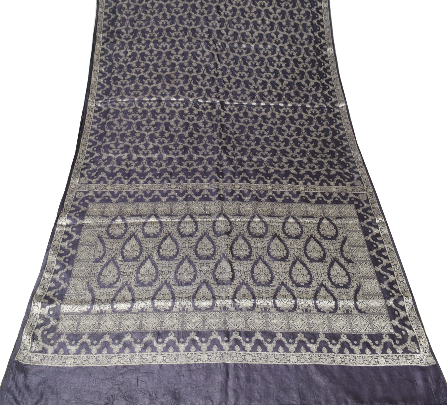 Sushila Vintage Deep Purple Saree Floral Woven Pure Tussar Silk SoftSari Fabric