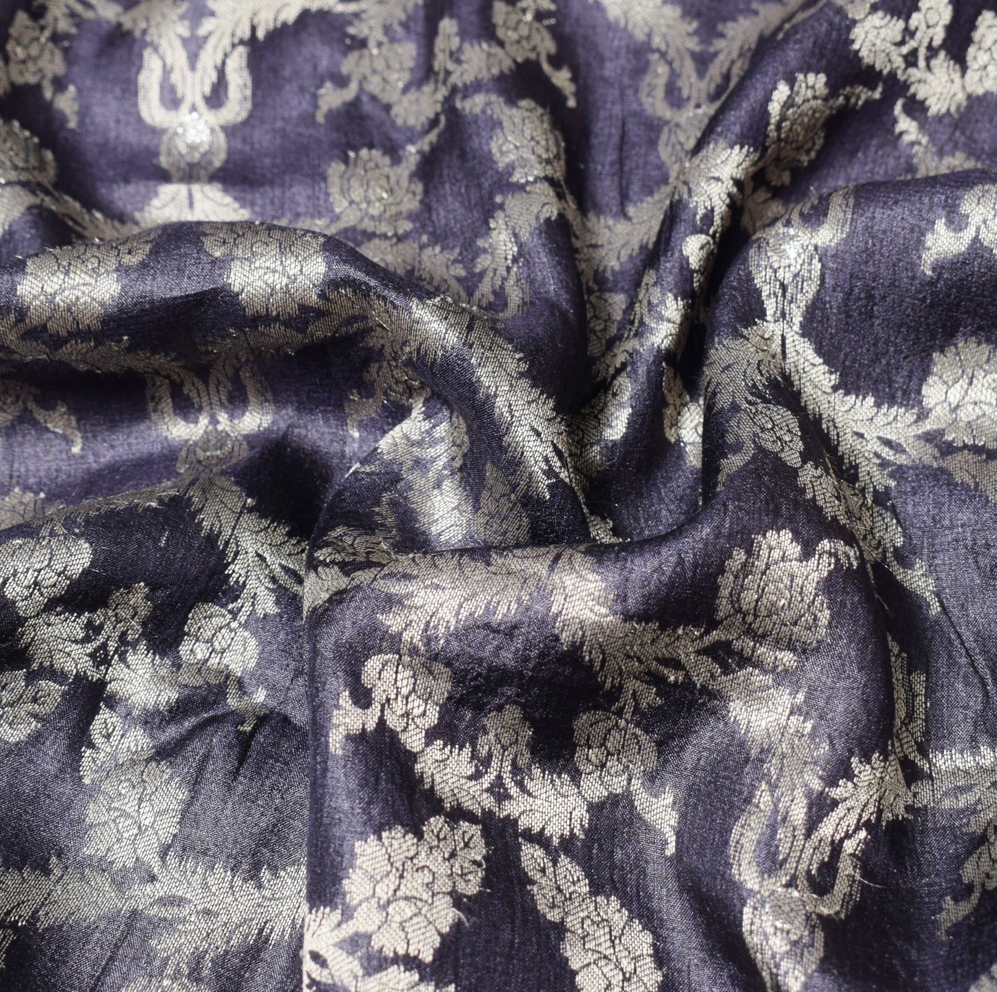 Sushila Vintage Deep Purple Saree Floral Woven Pure Tussar Silk SoftSari Fabric