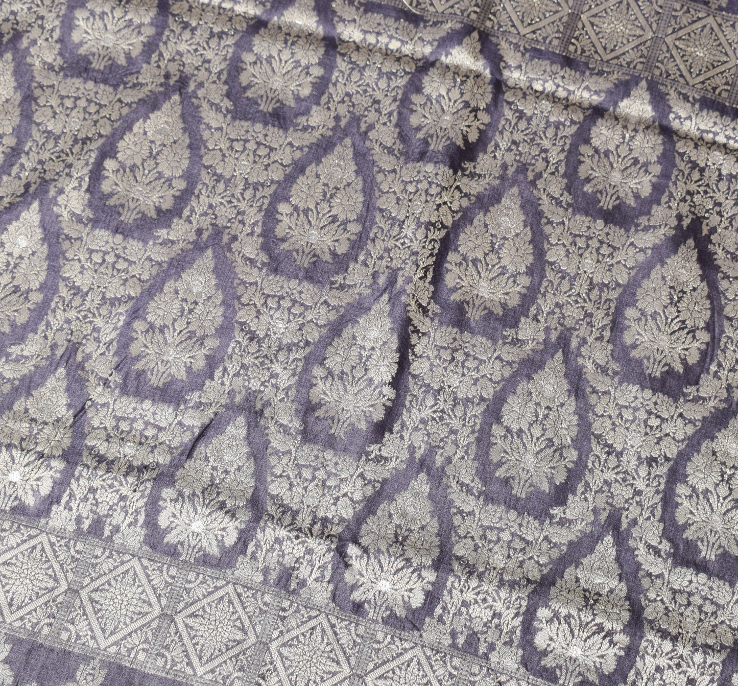 Sushila Vintage Deep Purple Saree Floral Woven Pure Tussar Silk SoftSari Fabric
