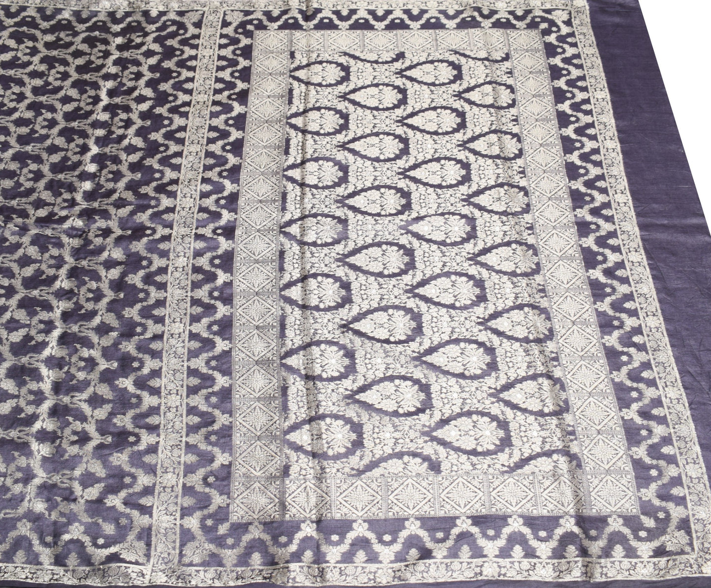 Sushila Vintage Deep Purple Saree Floral Woven Pure Tussar Silk SoftSari Fabric
