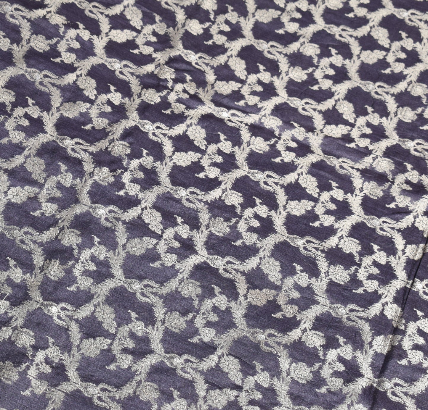 Sushila Vintage Deep Purple Saree Floral Woven Pure Tussar Silk SoftSari Fabric