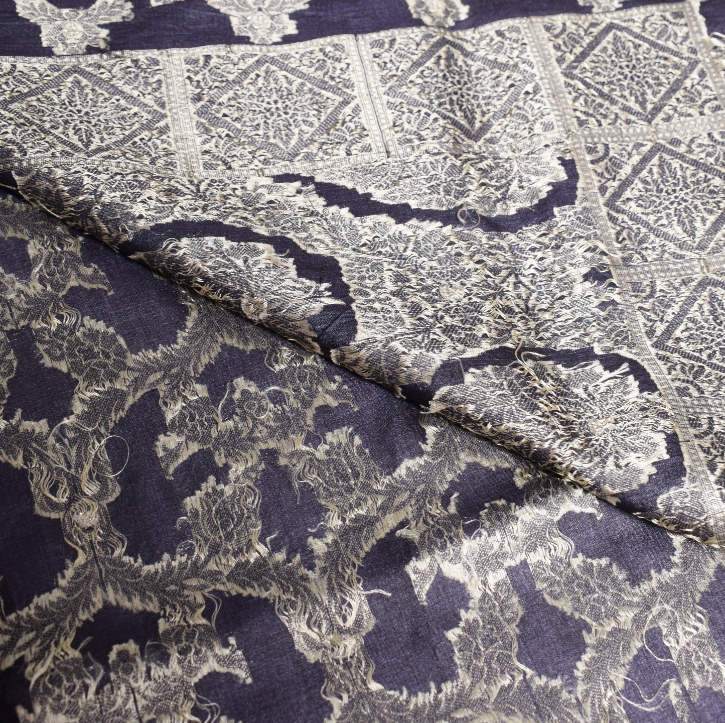 Sushila Vintage Deep Purple Saree Floral Woven Pure Tussar Silk SoftSari Fabric