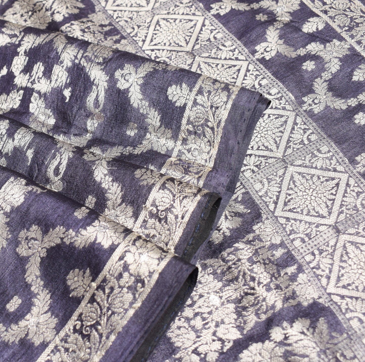 Sushila Vintage Deep Purple Saree Floral Woven Pure Tussar Silk SoftSari Fabric