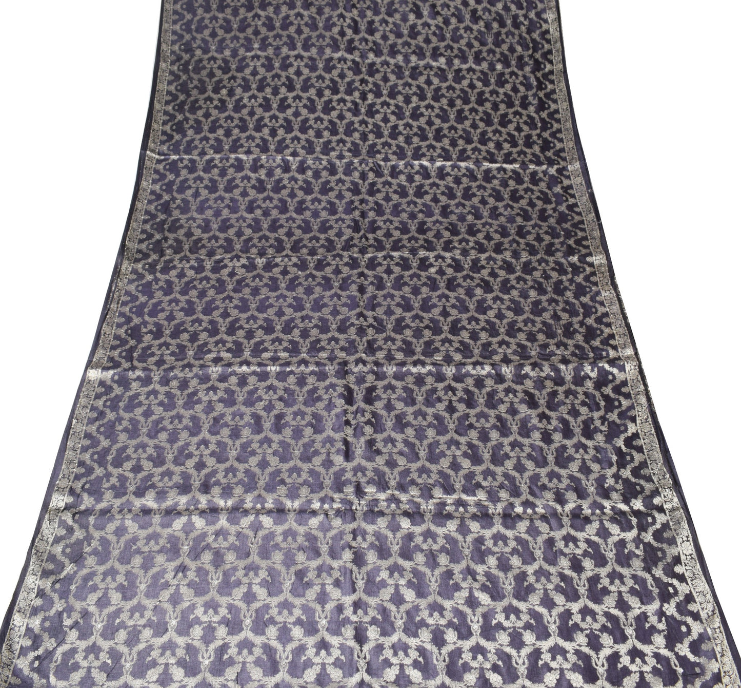 Sushila Vintage Deep Purple Saree Floral Woven Pure Tussar Silk SoftSari Fabric