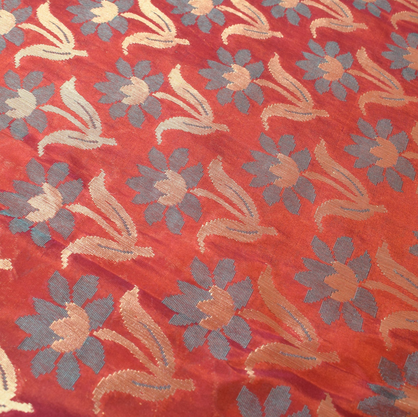Sushila Vintage Rust Saree Banarasi Zari Brocade Premium Pure Cotton Silk Sari