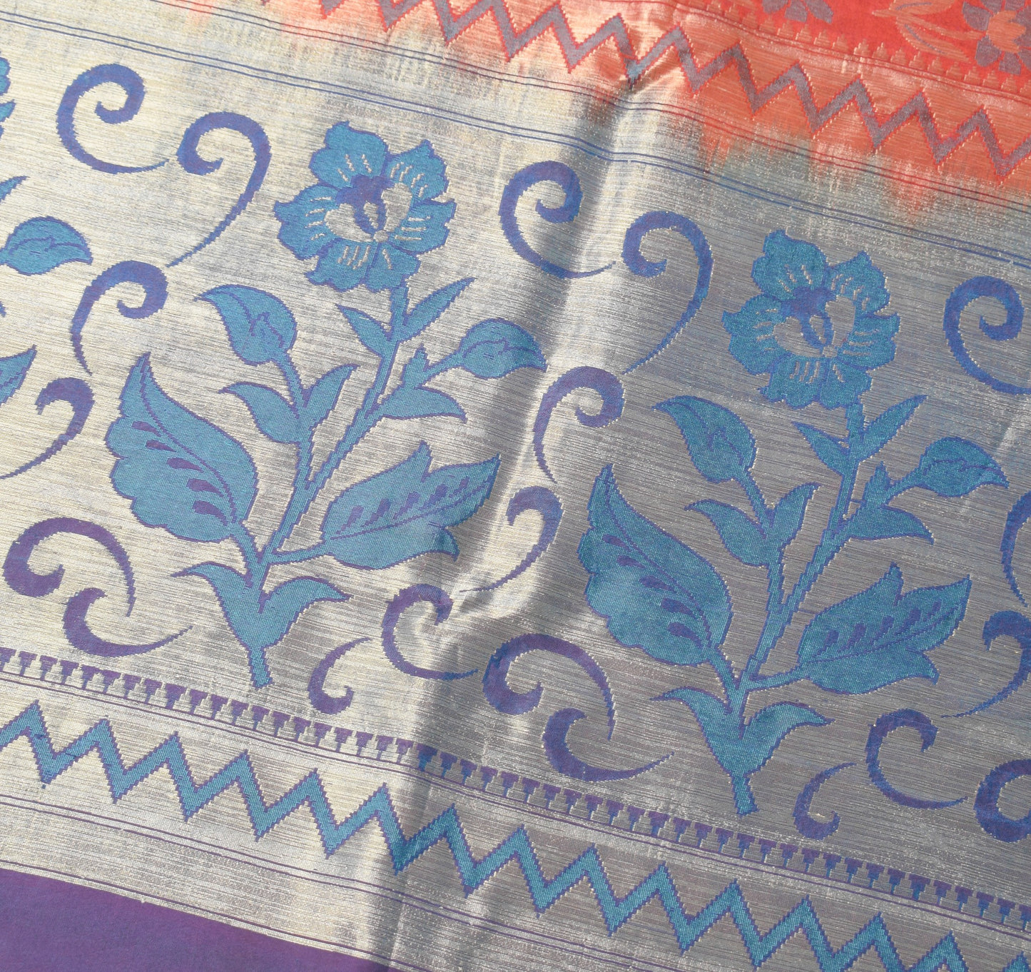 Sushila Vintage Rust Saree Banarasi Zari Brocade Premium Pure Cotton Silk Sari