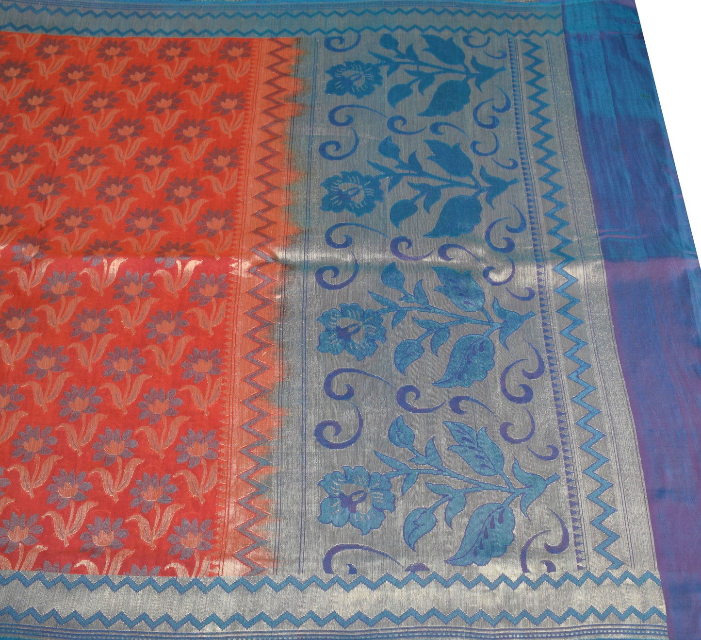 Sushila Vintage Rust Saree Banarasi Zari Brocade Premium Pure Cotton Silk Sari