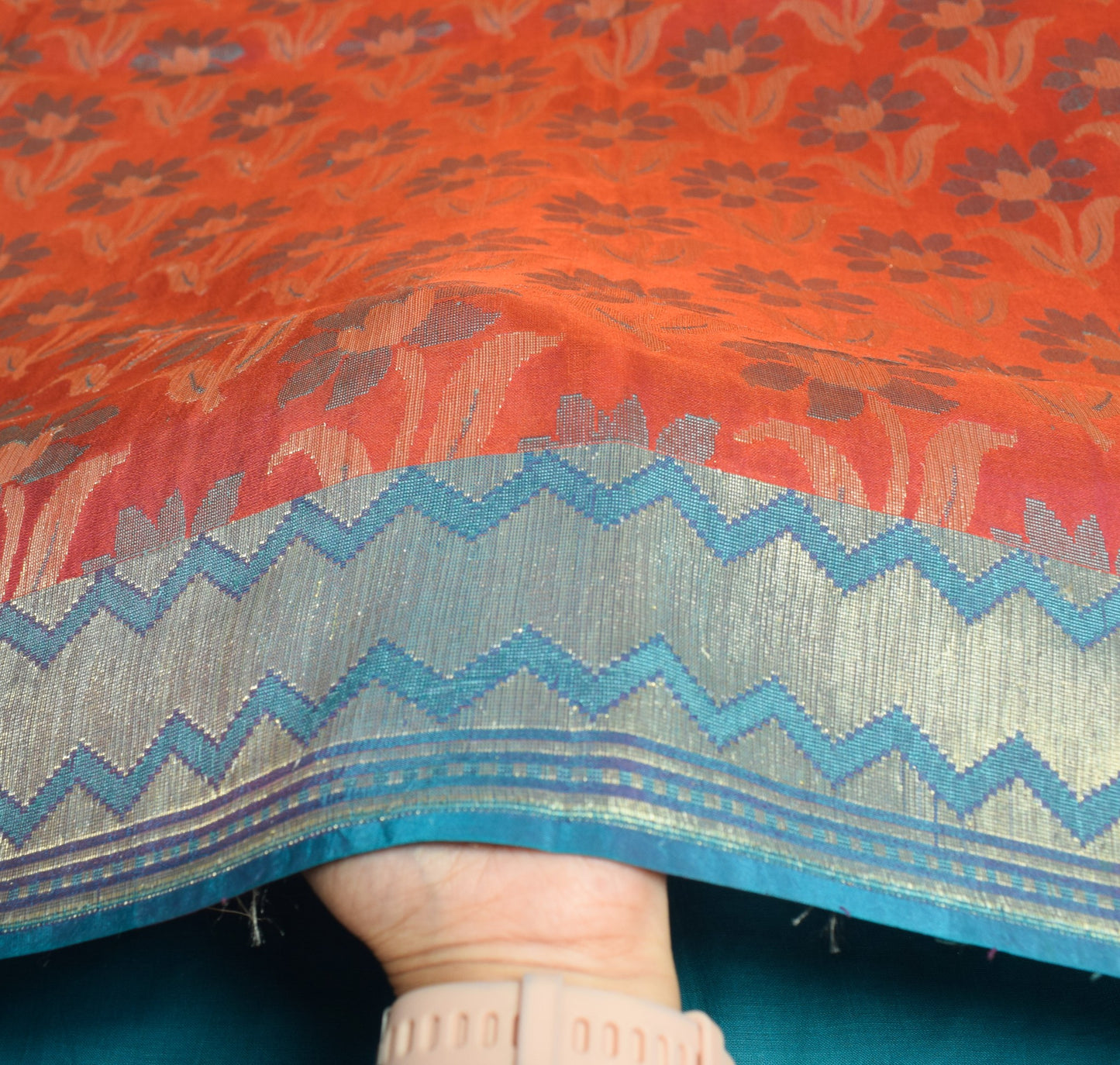 Sushila Vintage Rust Saree Banarasi Zari Brocade Premium Pure Cotton Silk Sari