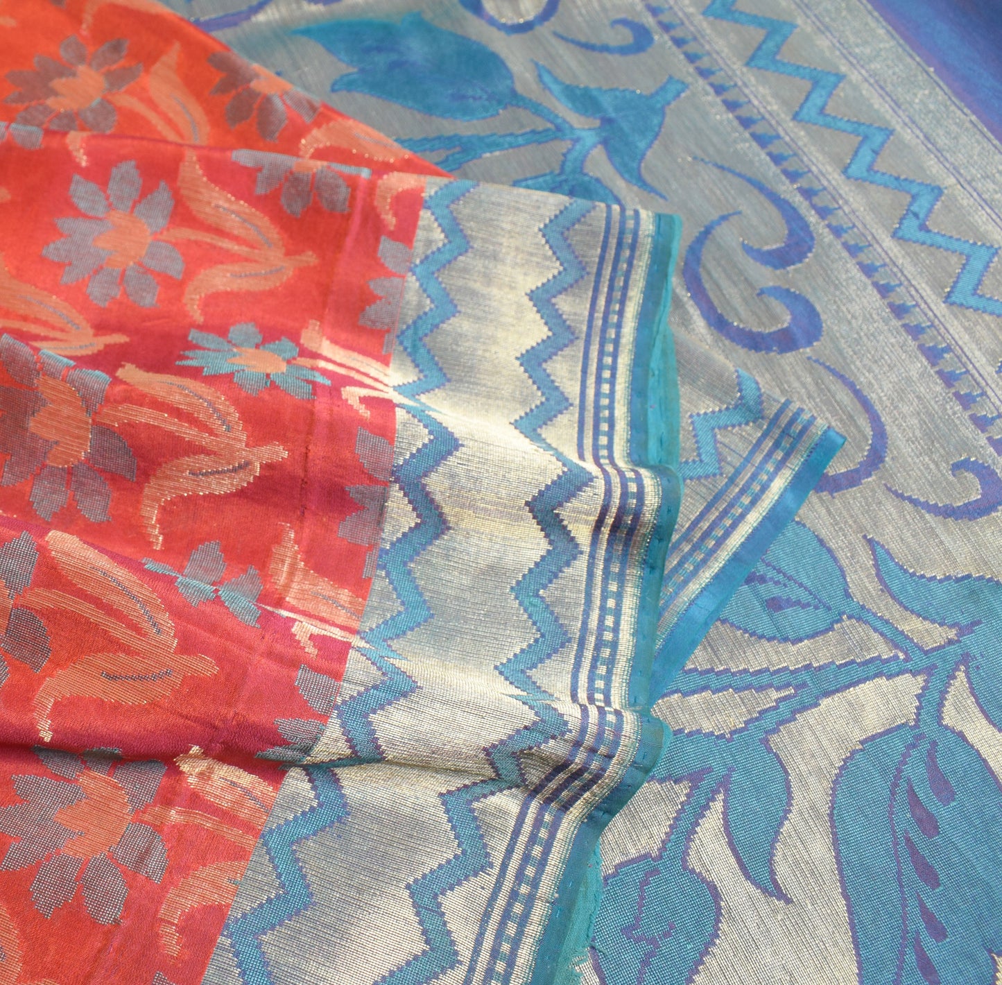 Sushila Vintage Rust Saree Banarasi Zari Brocade Premium Pure Cotton Silk Sari