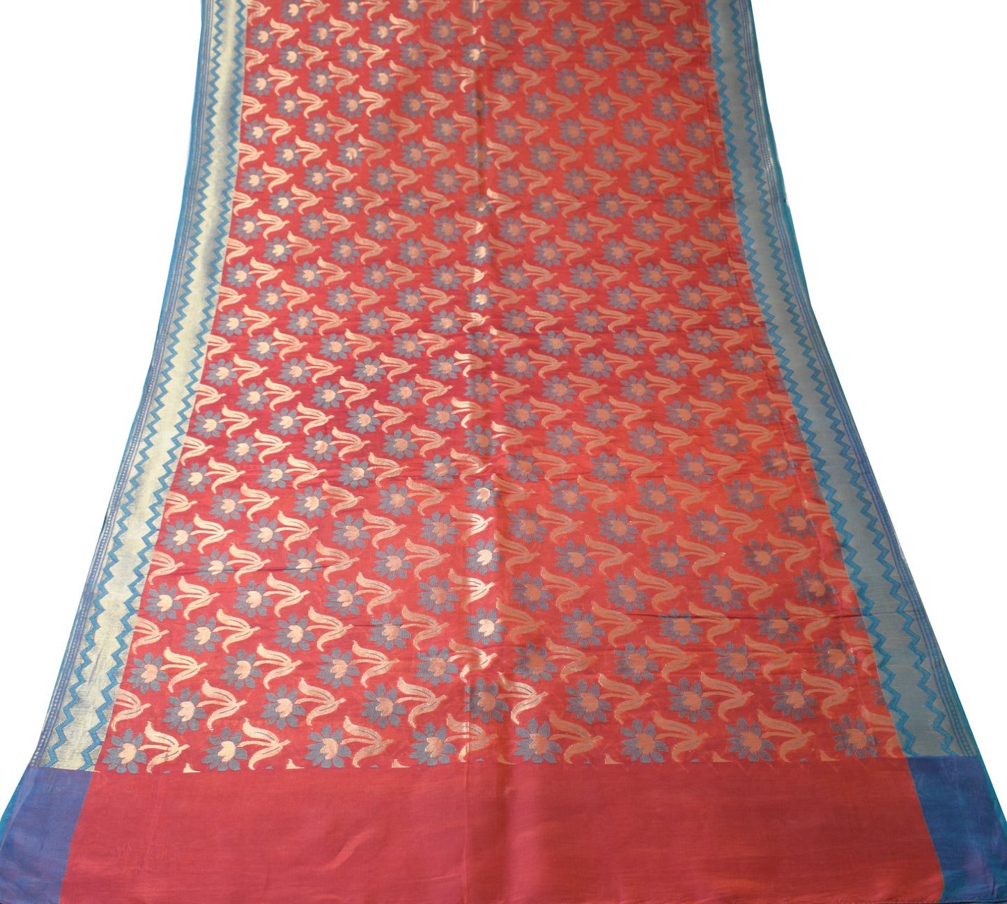 Sushila Vintage Rust Saree Banarasi Zari Brocade Premium Pure Cotton Silk Sari
