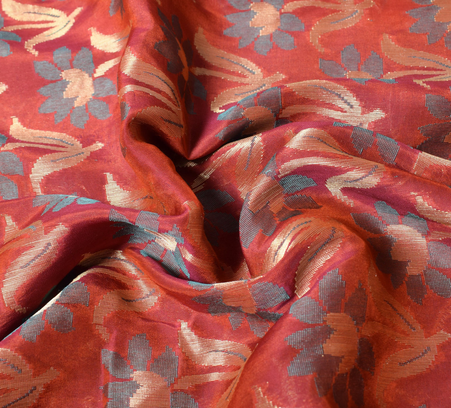 Sushila Vintage Rust Saree Banarasi Zari Brocade Premium Pure Cotton Silk Sari