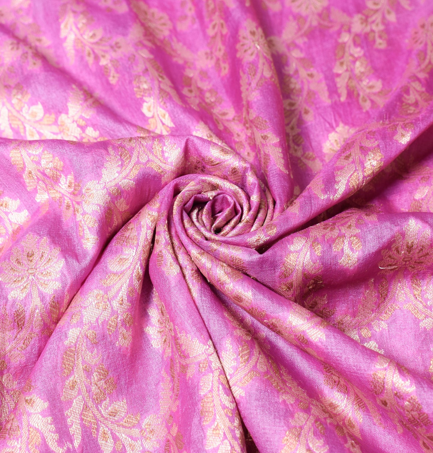 Sushila Vintage Fuchsia Pink Saree Pure Tussar Silk Floral Woven Sari Fabric