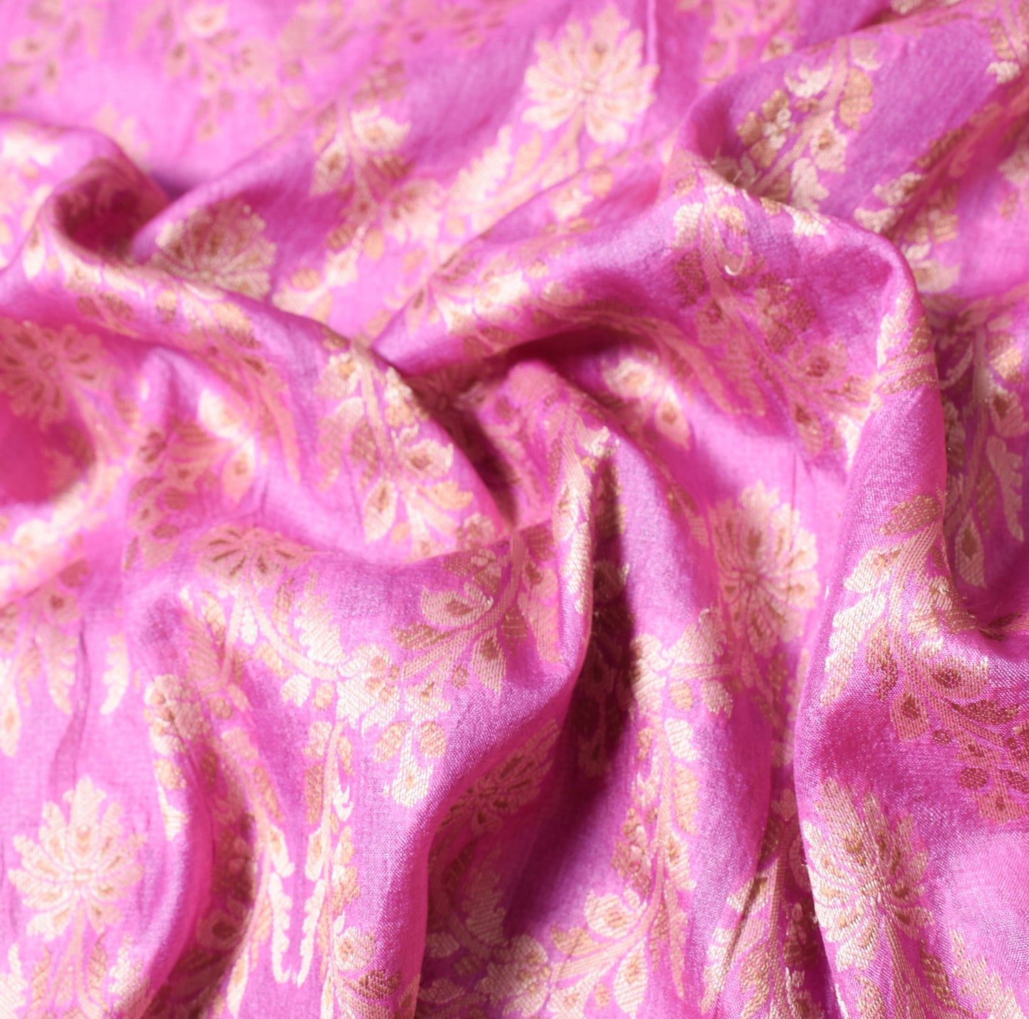 Sushila Vintage Fuchsia Pink Saree Pure Tussar Silk Floral Woven Sari Fabric