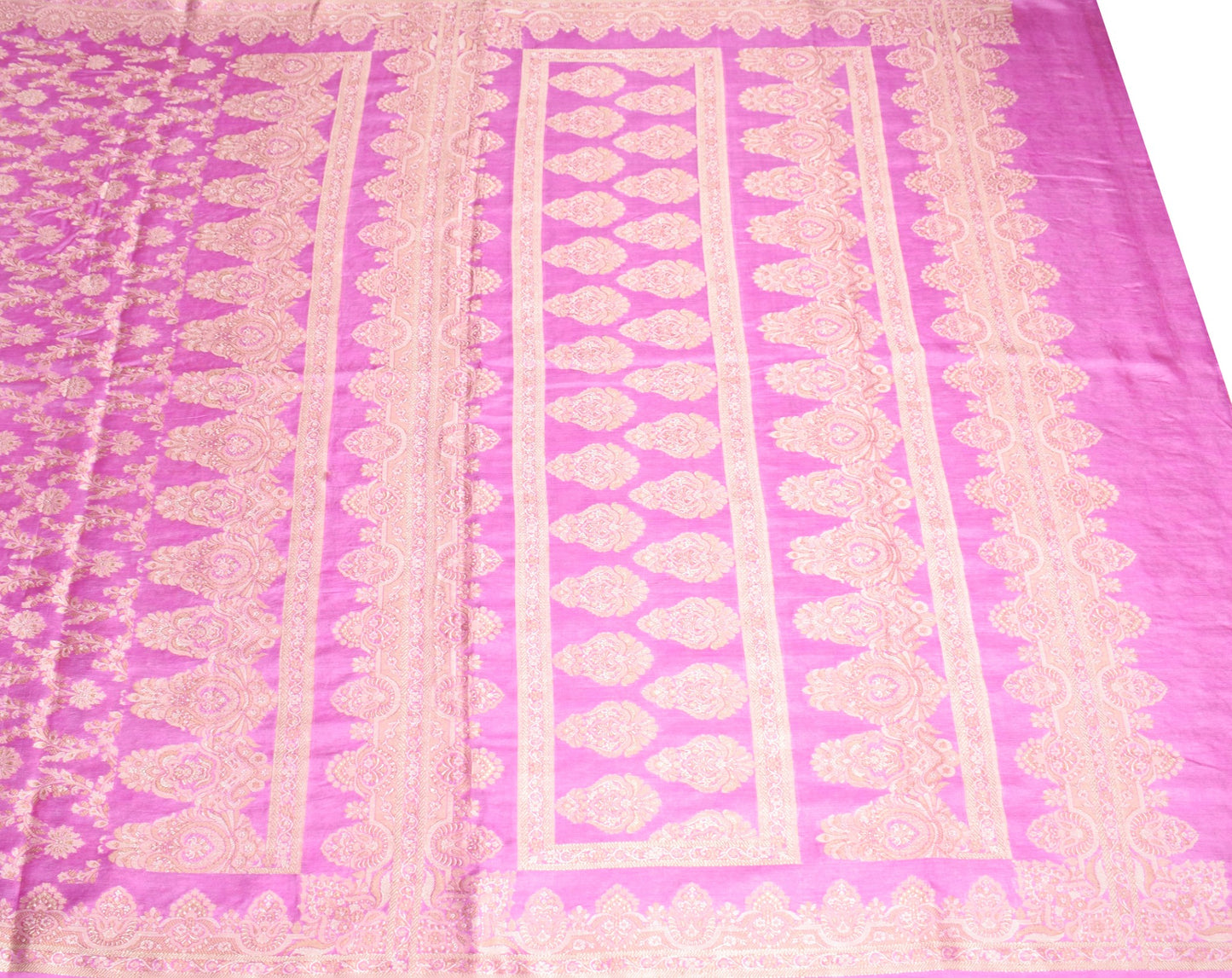 Sushila Vintage Fuchsia Pink Saree Pure Tussar Silk Floral Woven Sari Fabric