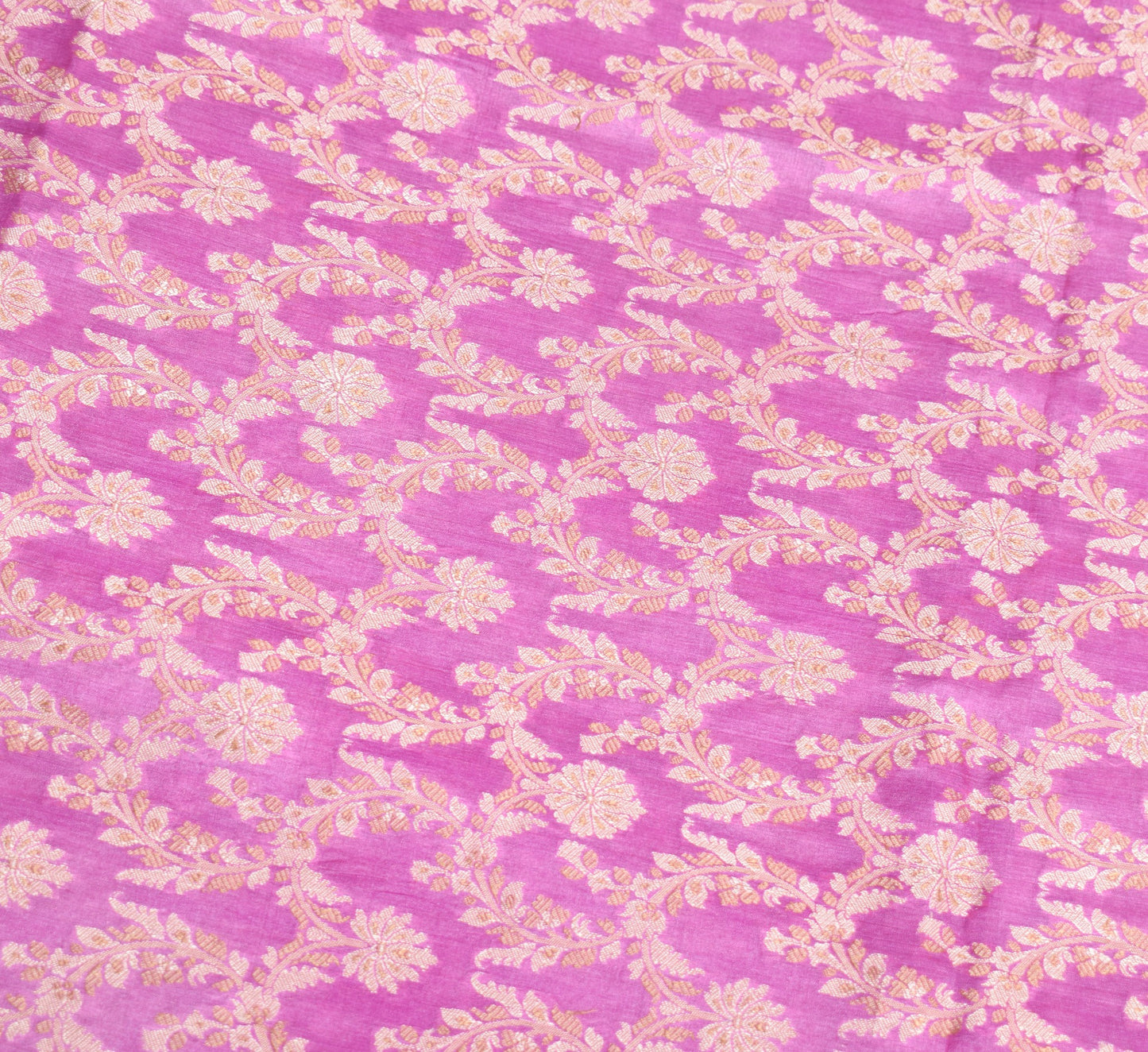 Sushila Vintage Fuchsia Pink Saree Pure Tussar Silk Floral Woven Sari Fabric