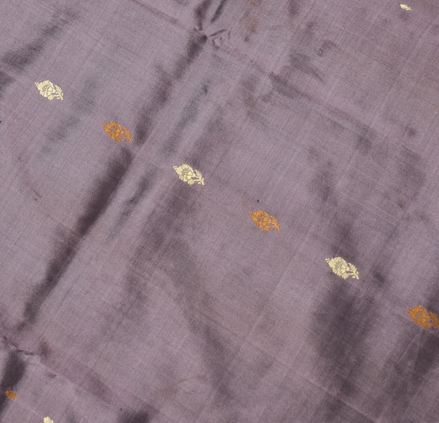 Sushila Vintage Dark Mauve Saree Pure Silk Floral Woven Soft Sari Craft Fabric