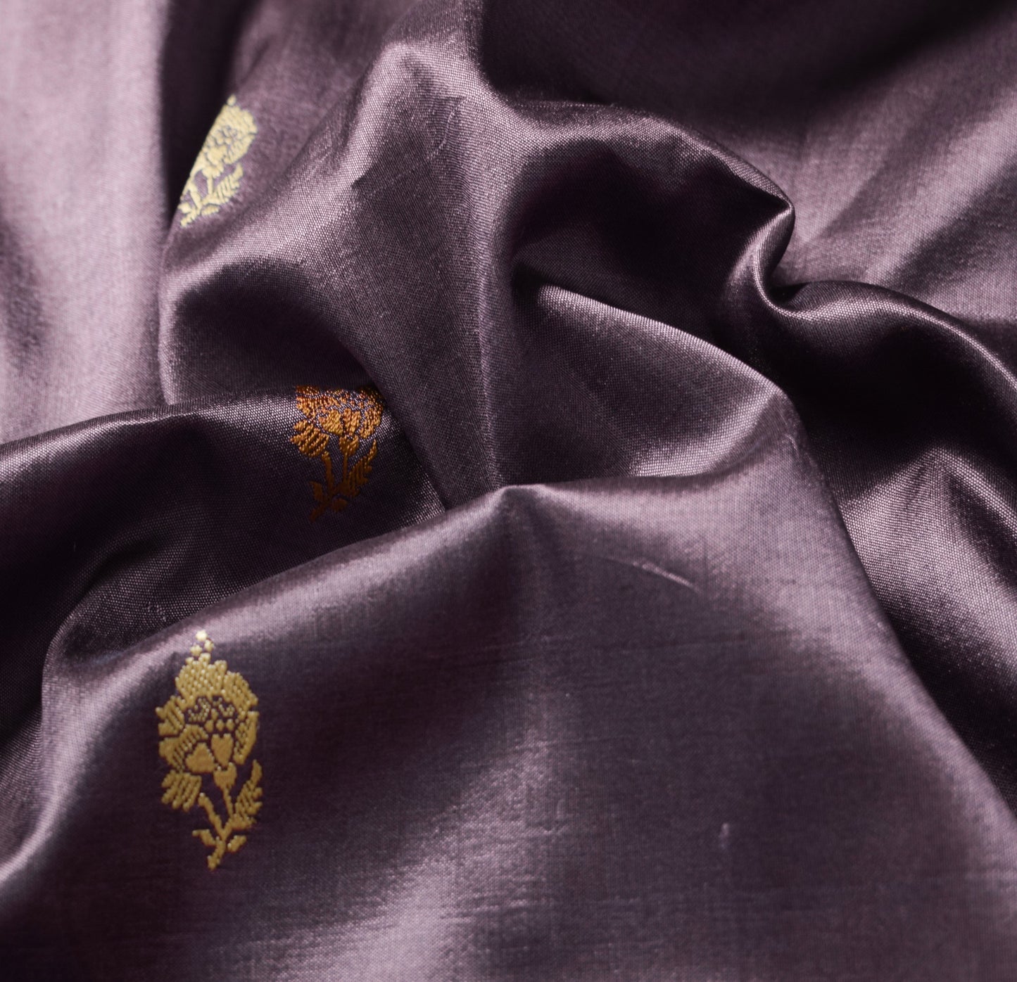 Sushila Vintage Dark Mauve Saree Pure Silk Floral Woven Soft Sari Craft Fabric