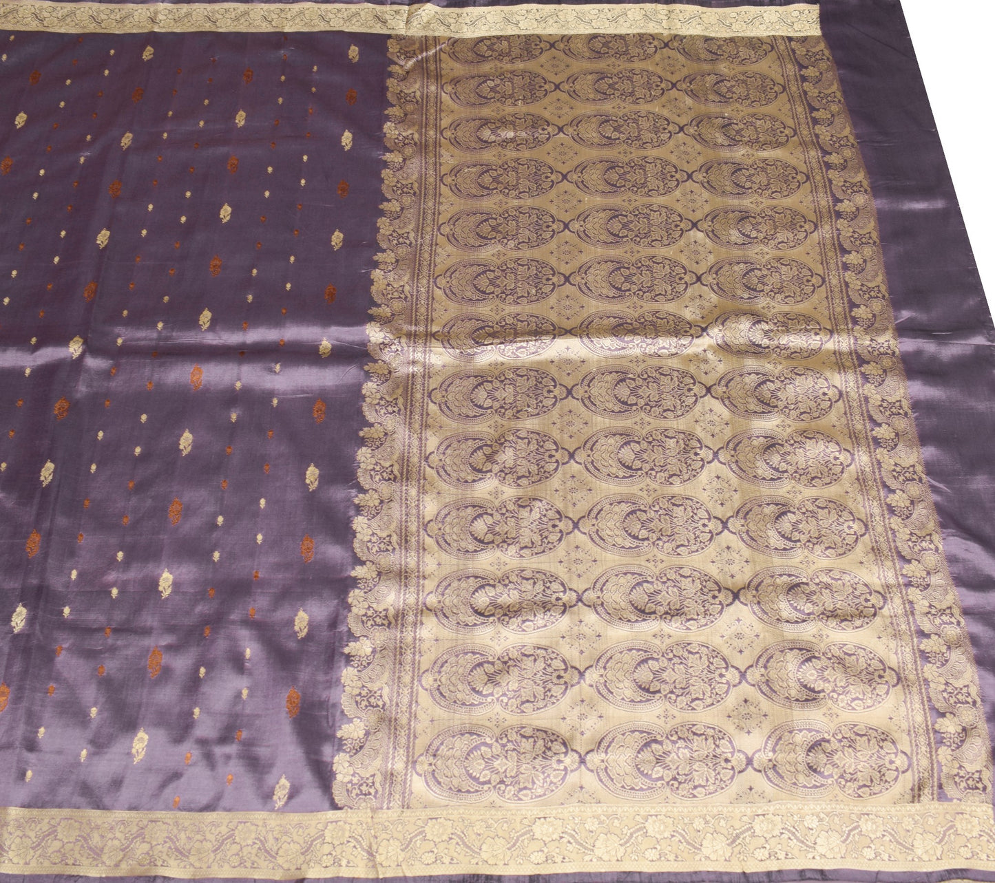 Sushila Vintage Dark Mauve Saree Pure Silk Floral Woven Soft Sari Craft Fabric