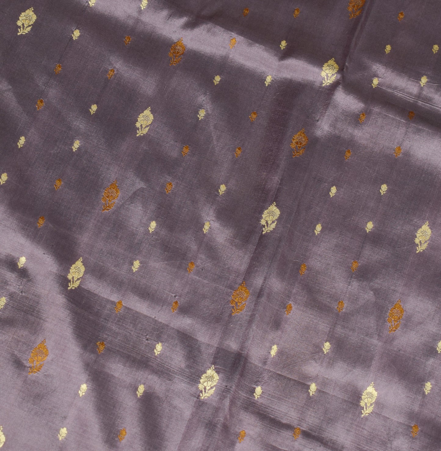 Sushila Vintage Dark Mauve Saree Pure Silk Floral Woven Soft Sari Craft Fabric