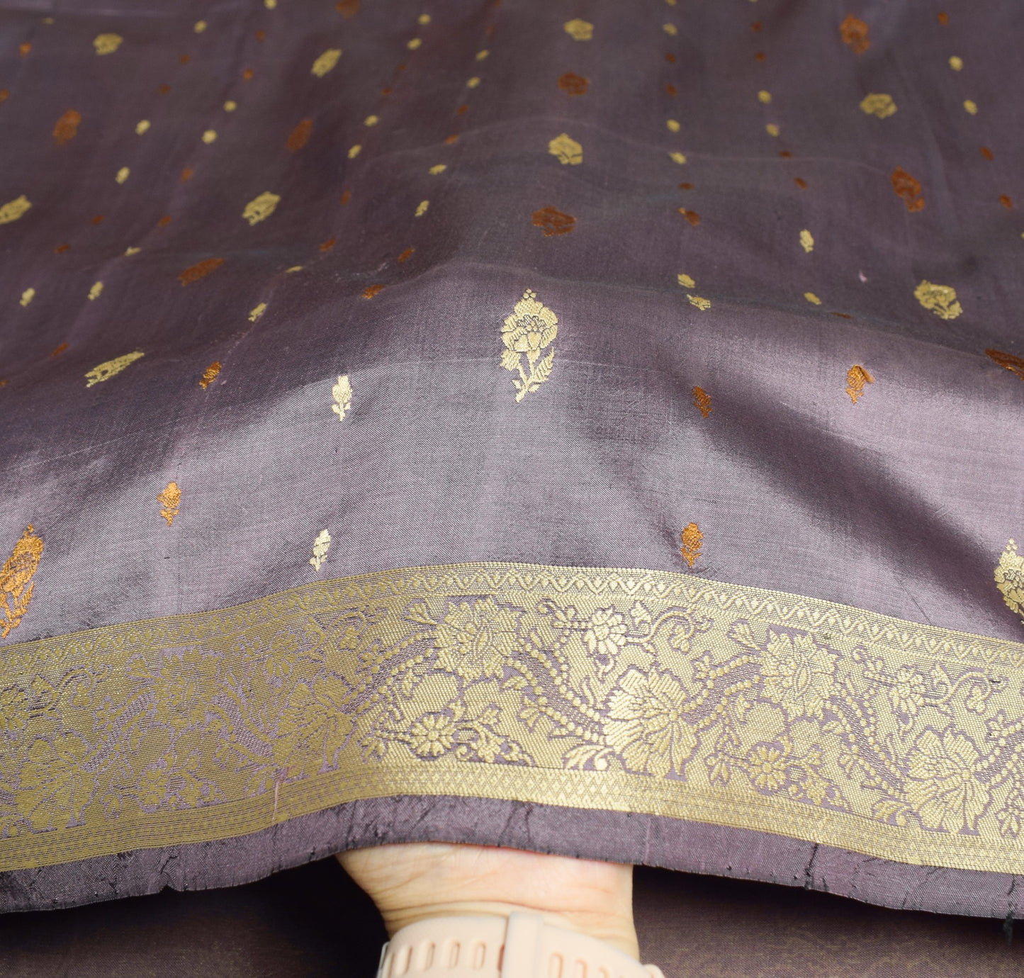 Sushila Vintage Dark Mauve Saree Pure Silk Floral Woven Soft Sari Craft Fabric