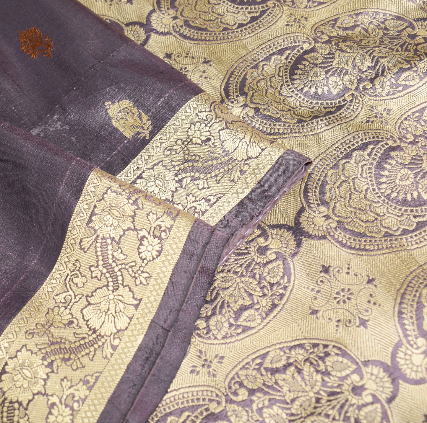 Sushila Vintage Dark Mauve Saree Pure Silk Floral Woven Soft Sari Craft Fabric