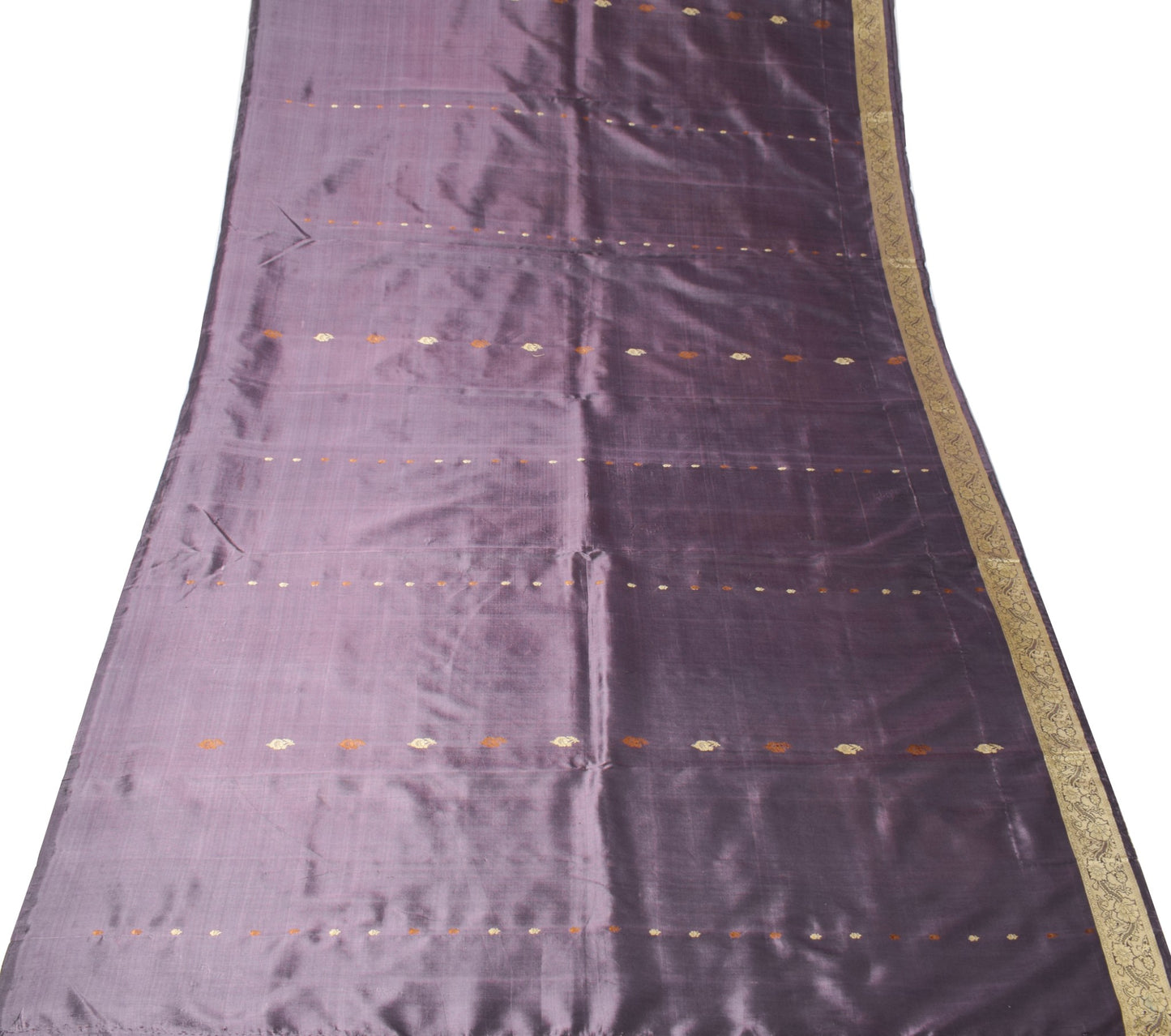 Sushila Vintage Dark Mauve Saree Pure Silk Floral Woven Soft Sari Craft Fabric
