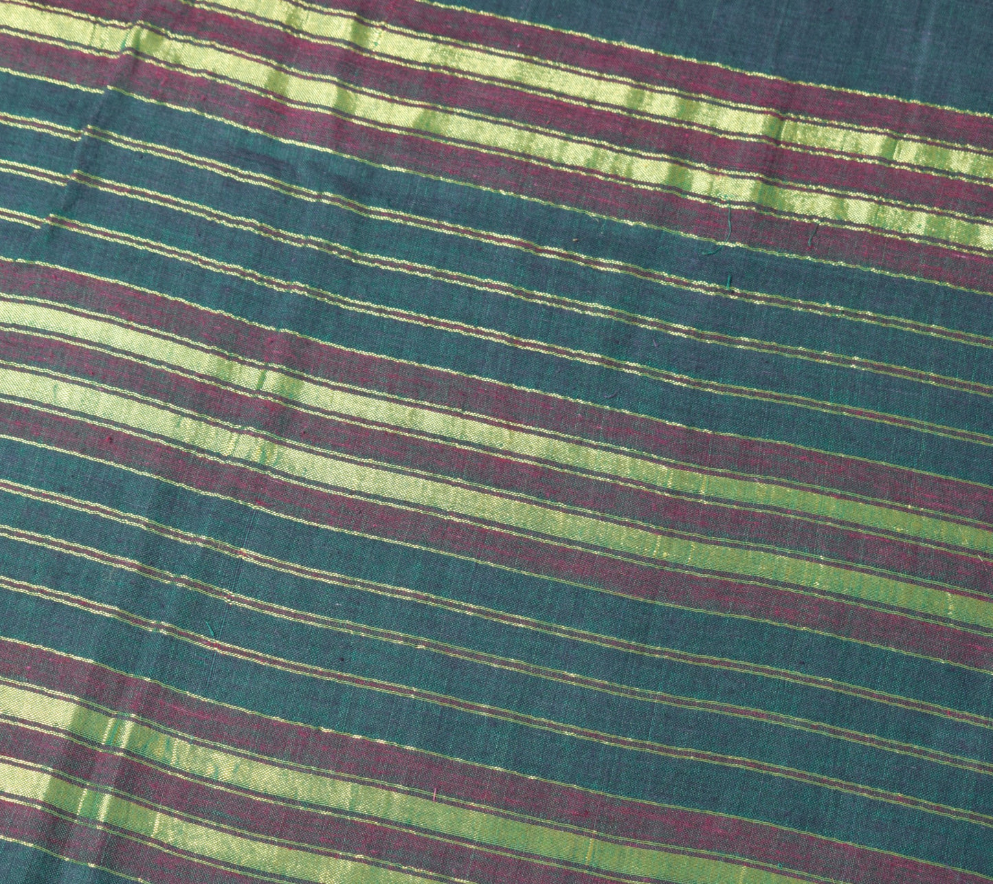 Sushila Vintage Dark Green Saree with Maroon Woven Border PureCotton Sari Fabric