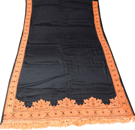 Sushila Vintage Black Saree Contrast Embroidered Border Pallu Pure Crepe Sari