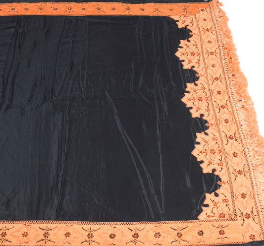 Sushila Vintage Black Saree Contrast Embroidered Border Pallu Pure Crepe Sari