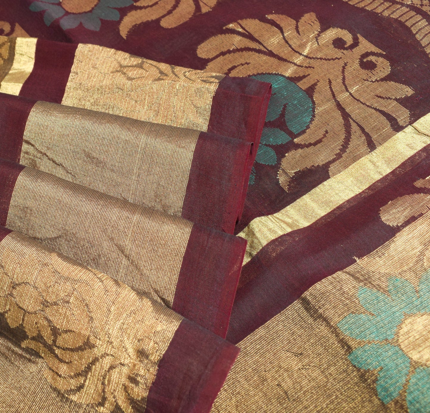 Sushila Vintage Zari Woven Premium Saree Pure Cotton Silk Dual Tone Sari Fabric