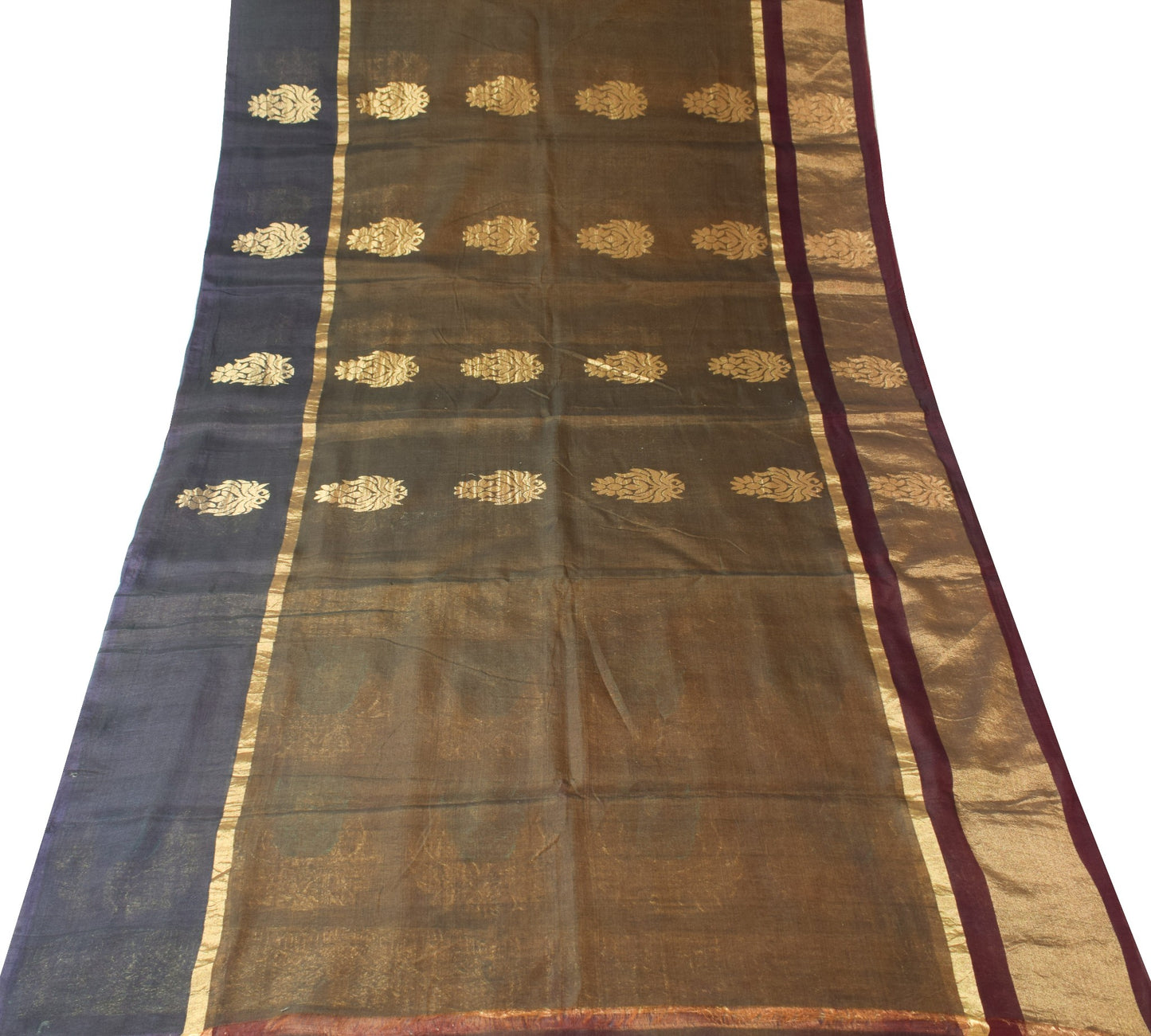 Sushila Vintage Zari Woven Premium Saree Pure Cotton Silk Dual Tone Sari Fabric