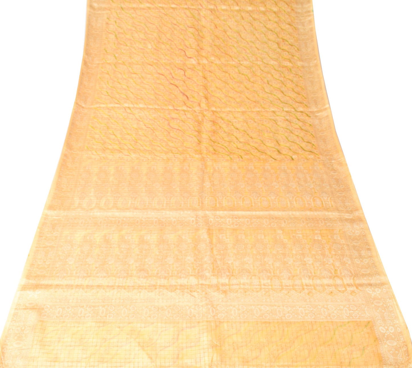 Sushila Vintage Yellow Floral Saree All Over Woven Pure Silk Soft Sari Fabric