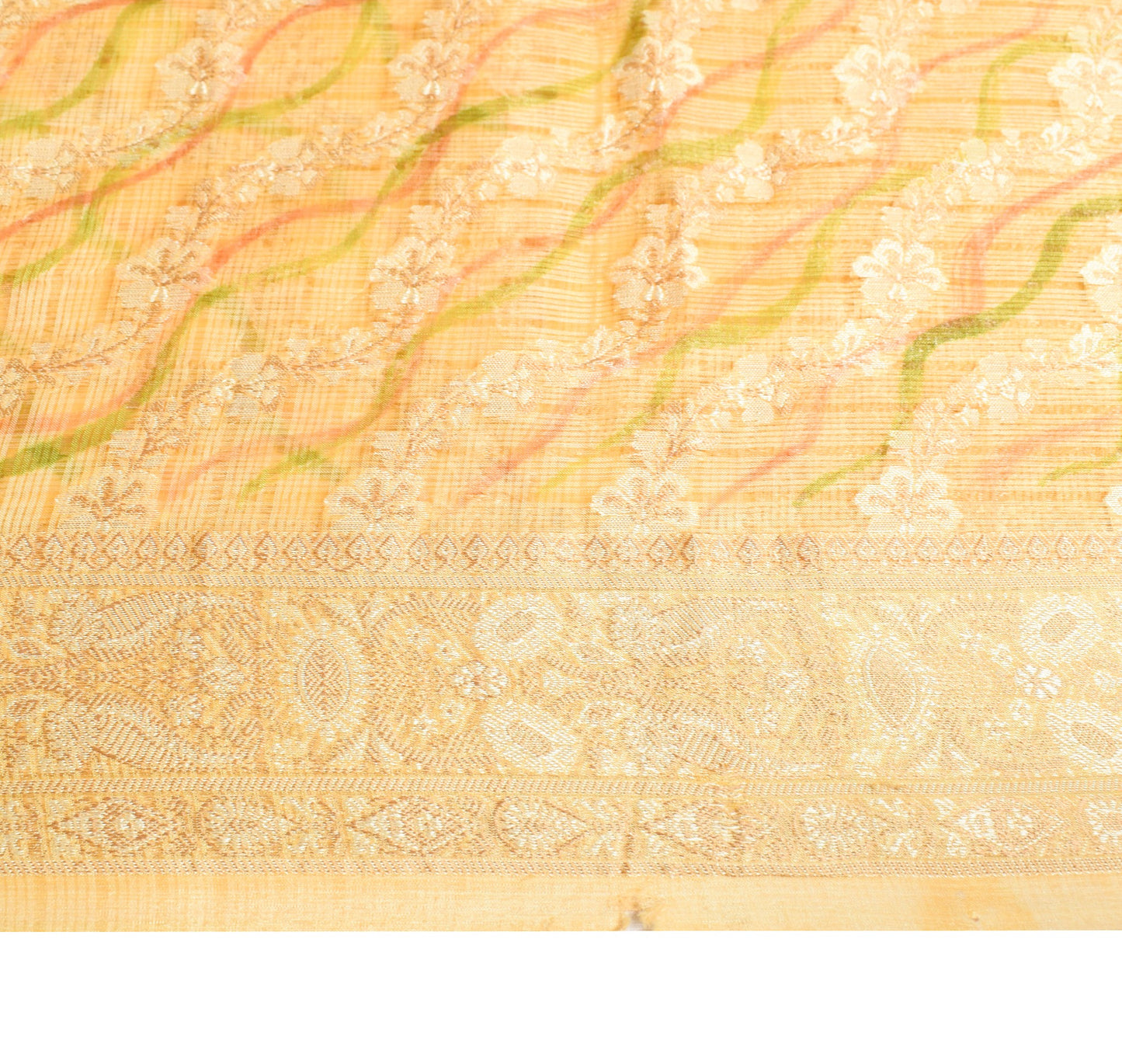 Sushila Vintage Yellow Floral Saree All Over Woven Pure Silk Soft Sari Fabric