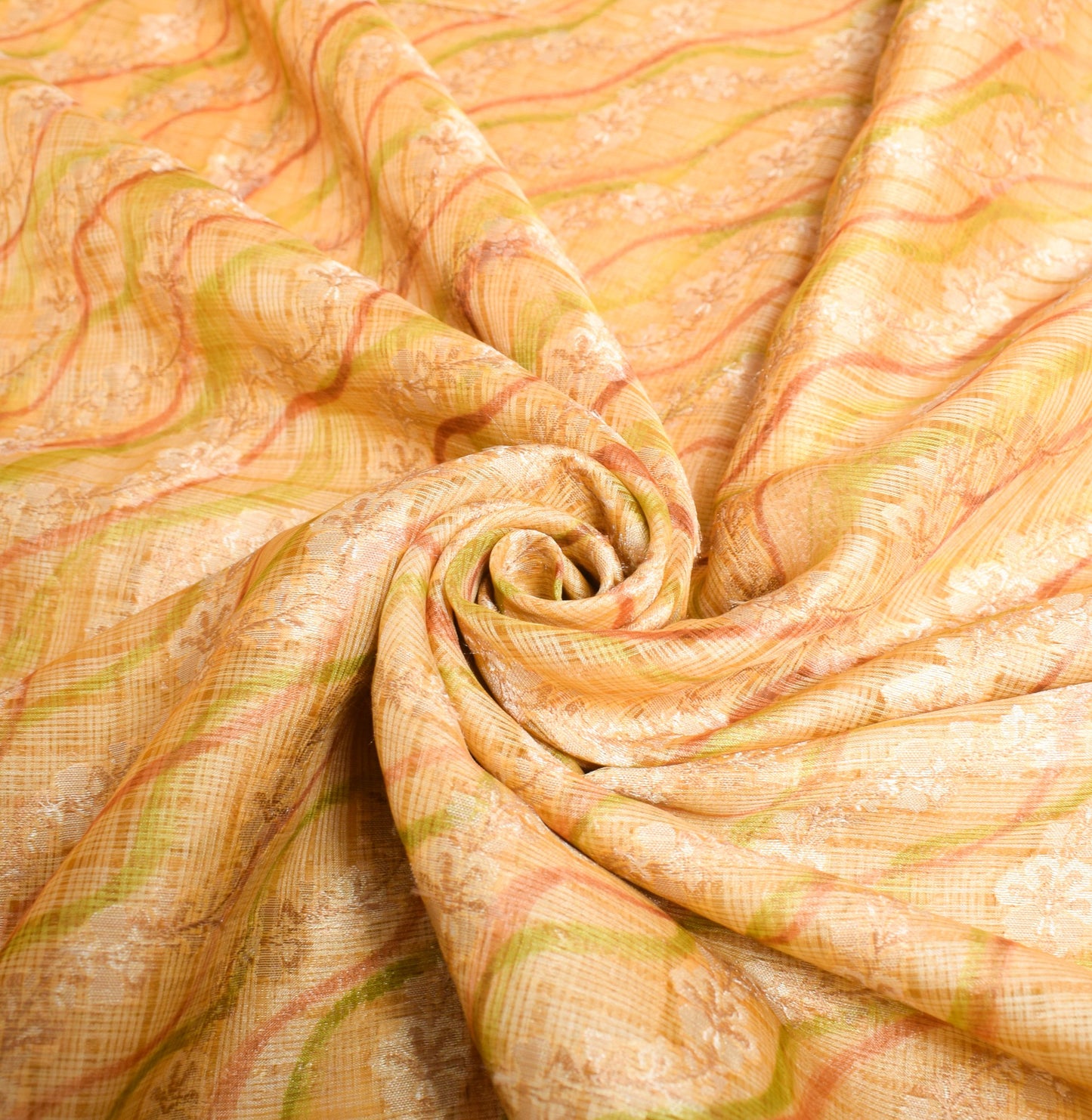 Sushila Vintage Yellow Floral Saree All Over Woven Pure Silk Soft Sari Fabric