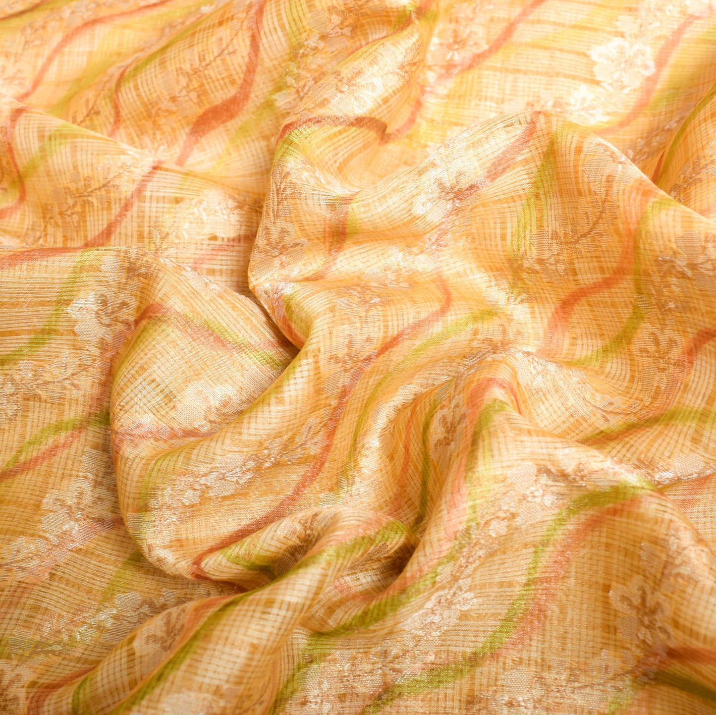 Sushila Vintage Yellow Floral Saree All Over Woven Pure Silk Soft Sari Fabric