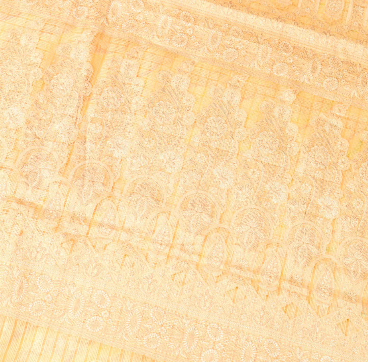 Sushila Vintage Yellow Floral Saree All Over Woven Pure Silk Soft Sari Fabric