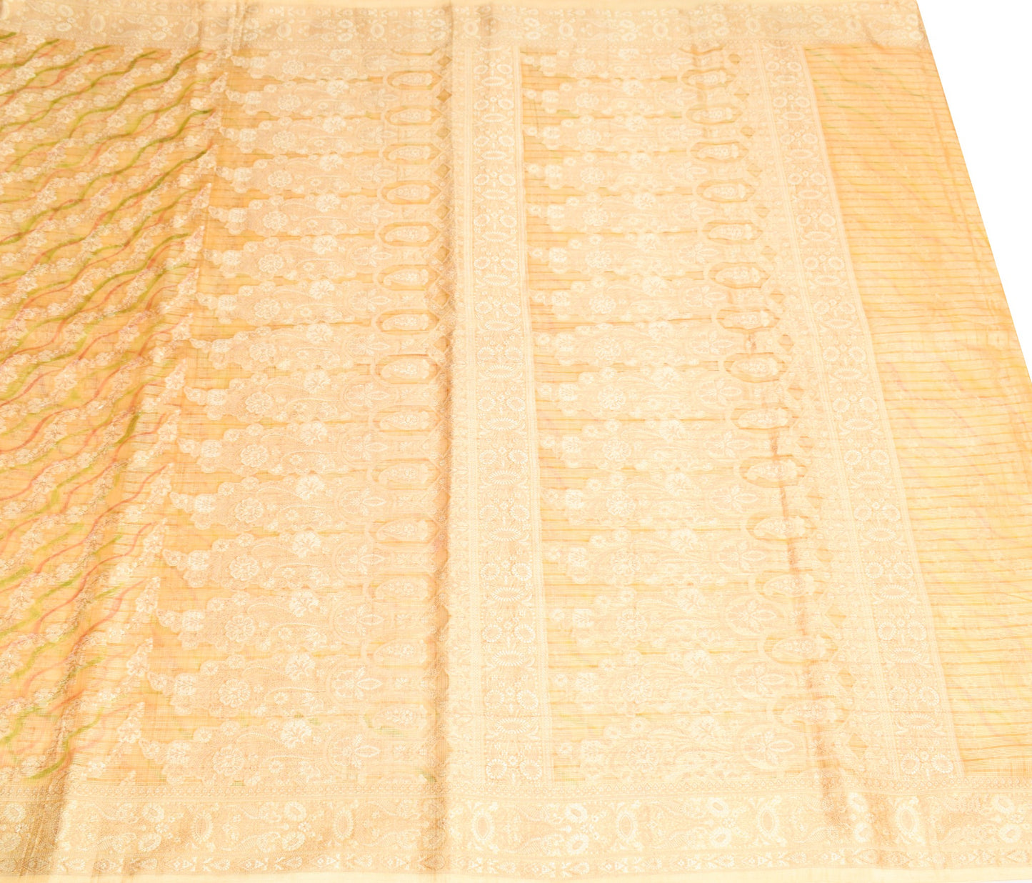 Sushila Vintage Yellow Floral Saree All Over Woven Pure Silk Soft Sari Fabric