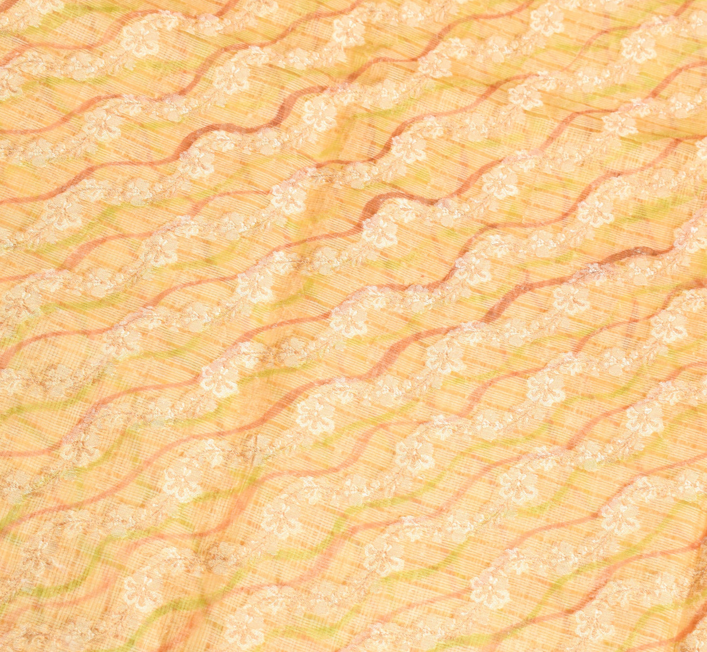 Sushila Vintage Yellow Floral Saree All Over Woven Pure Silk Soft Sari Fabric