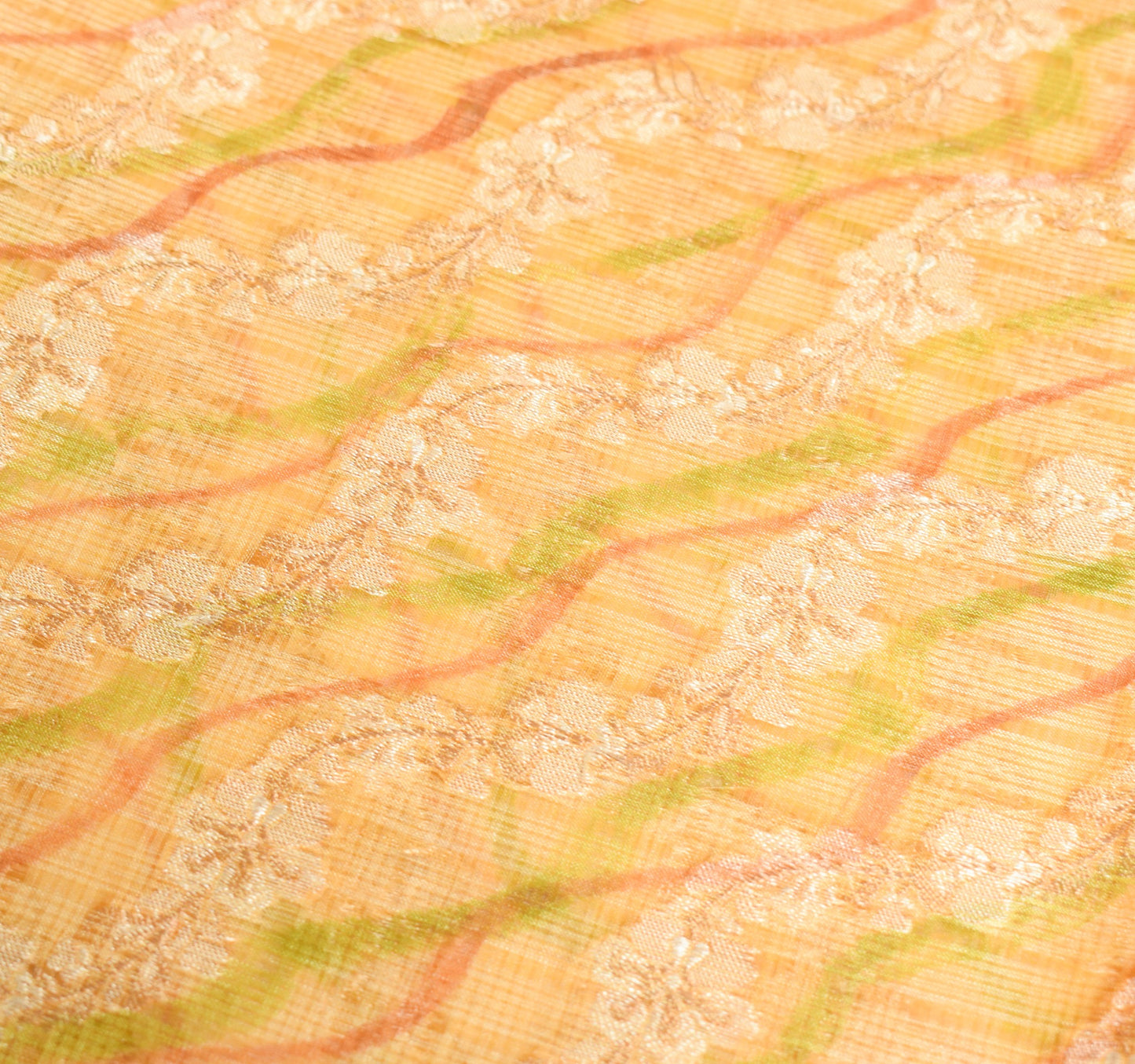 Sushila Vintage Yellow Floral Saree All Over Woven Pure Silk Soft Sari Fabric