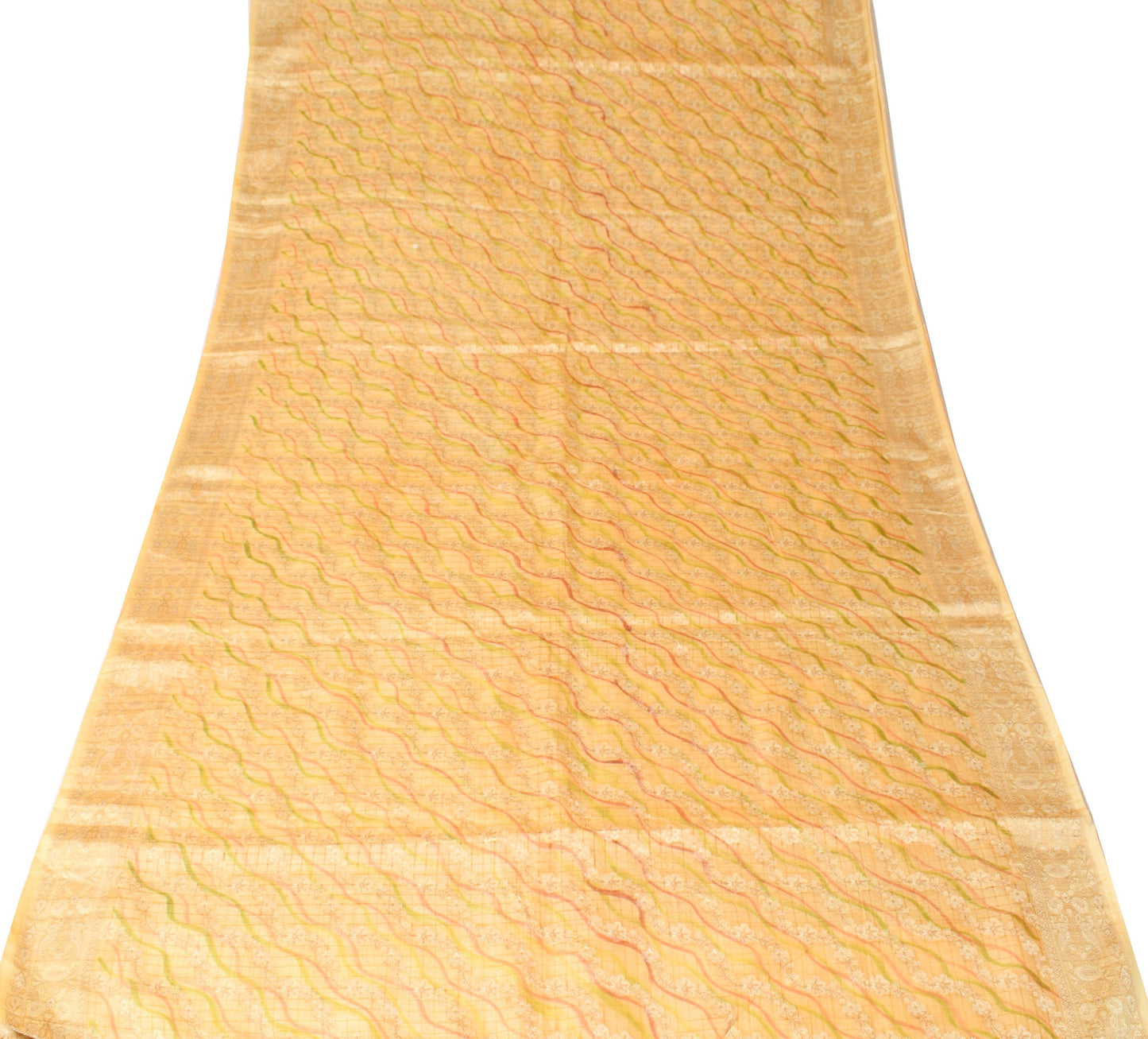 Sushila Vintage Yellow Floral Saree All Over Woven Pure Silk Soft Sari Fabric