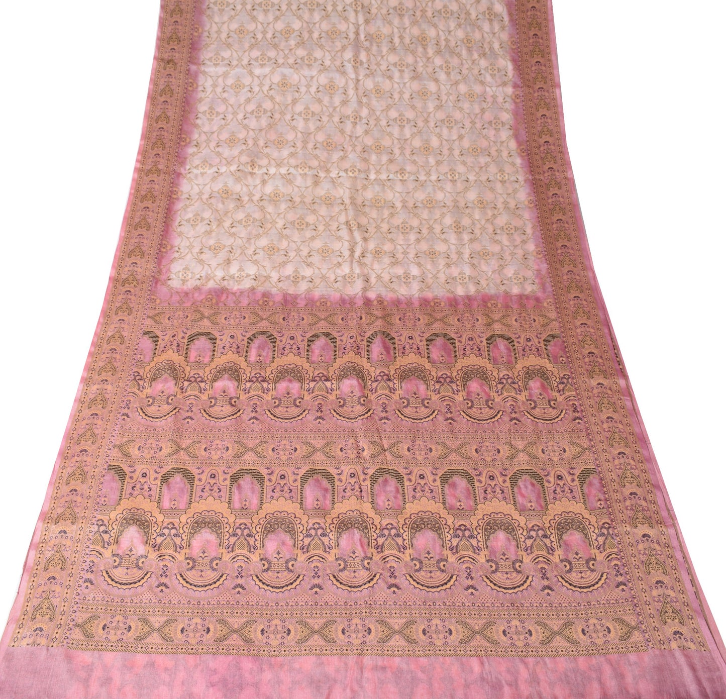 Sushila Vintage Light Pink Saree Pure Tussar Silk Woven Soft Indian Sari Fabric