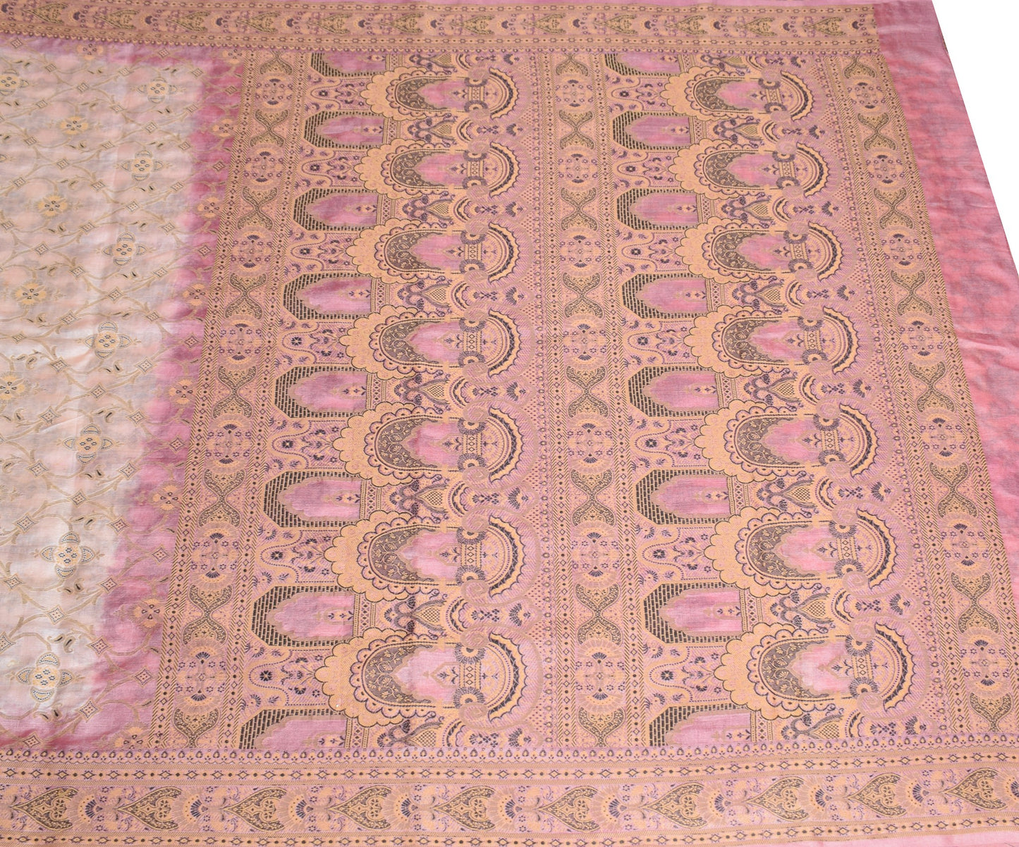 Sushila Vintage Light Pink Saree Pure Tussar Silk Woven Soft Indian Sari Fabric