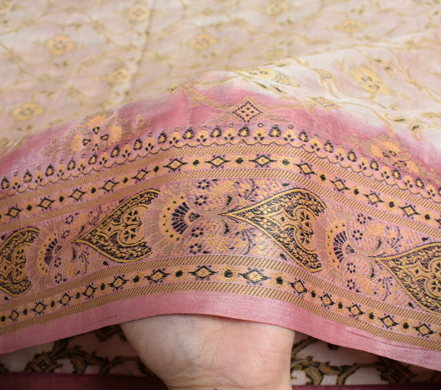 Sushila Vintage Light Pink Saree Pure Tussar Silk Woven Soft Indian Sari Fabric