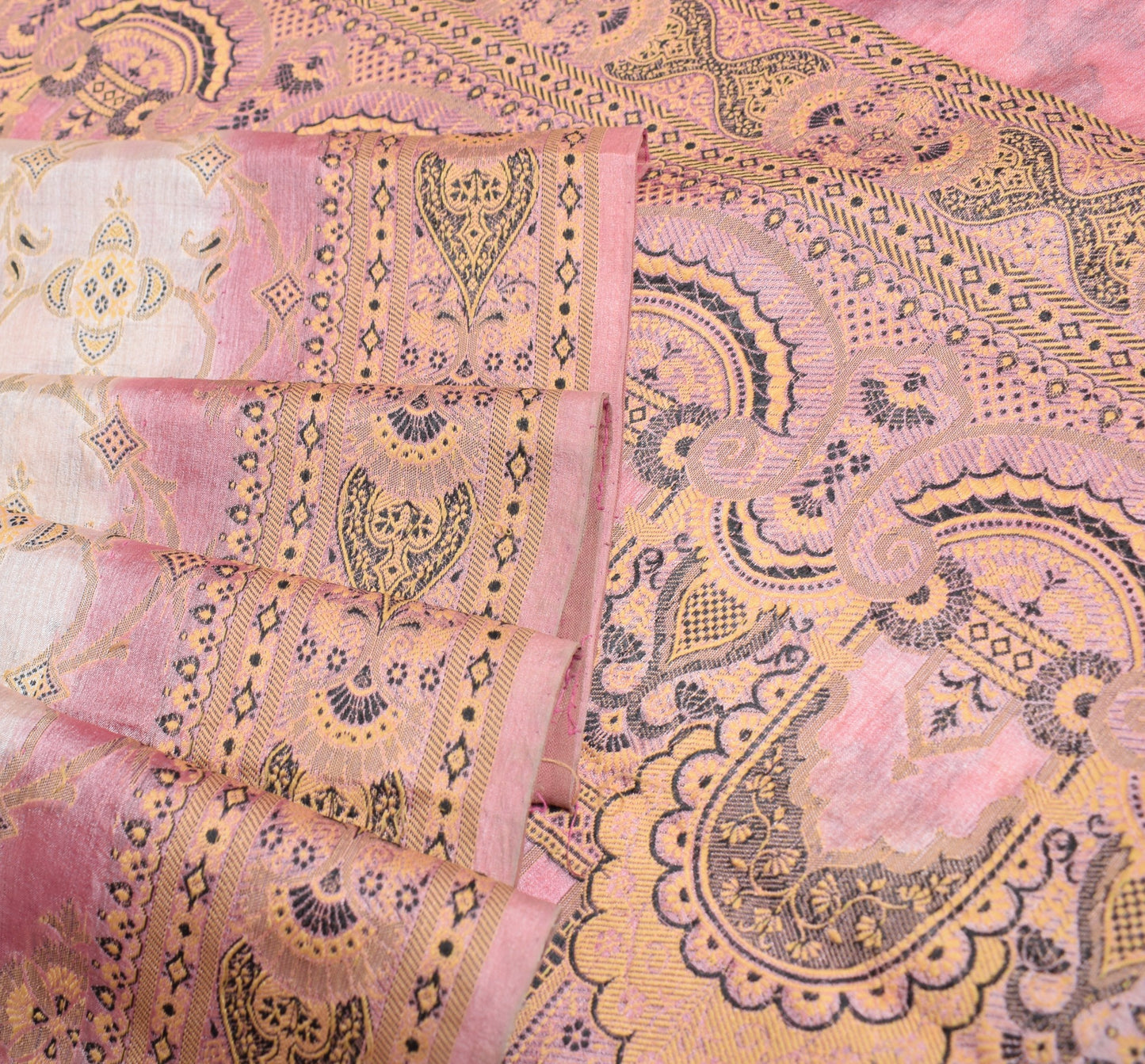 Sushila Vintage Light Pink Saree Pure Tussar Silk Woven Soft Indian Sari Fabric