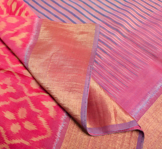 Sushila Vintage Hand Woven Saree Pure Cotton Silk Magenta Pochampally Ikat Sari